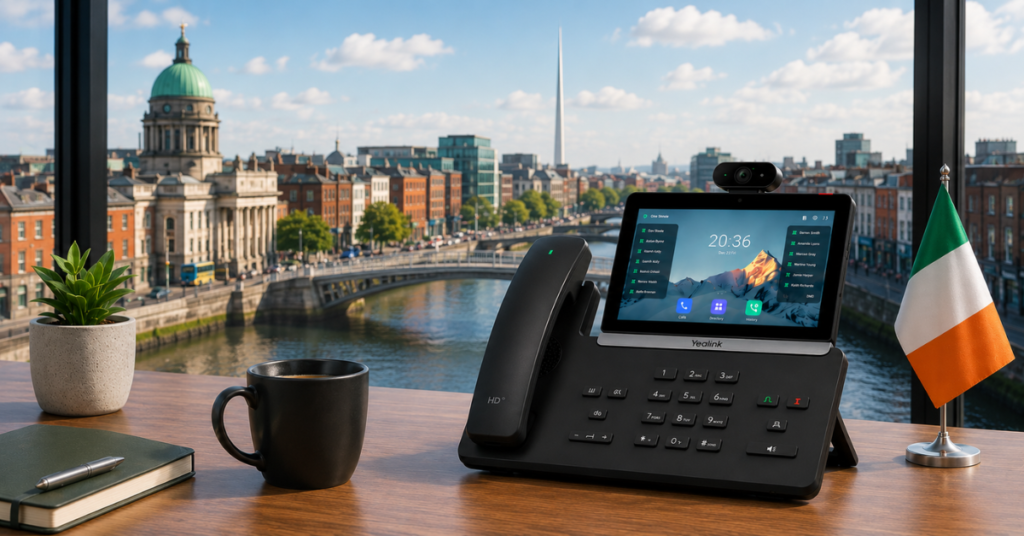 Yealink IP phone on a desk, Dublin, Ireland.