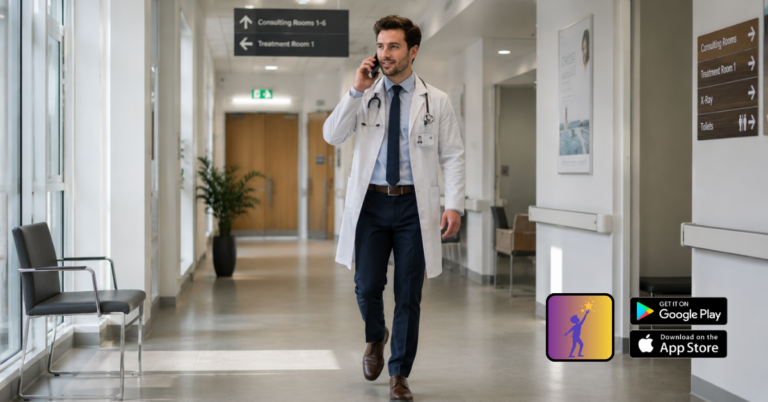 A doctor using the Dromlik softphone app to make a call.