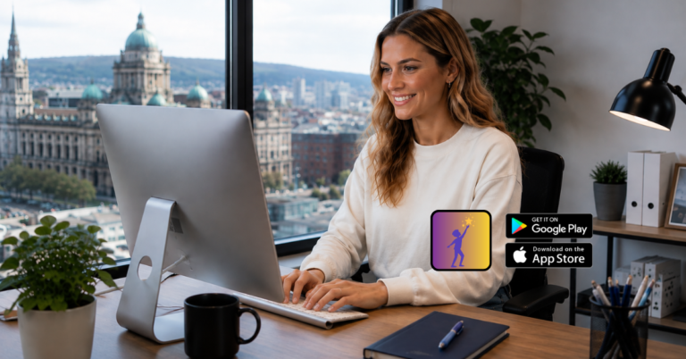 A manager using the Dromlik software on the computer.