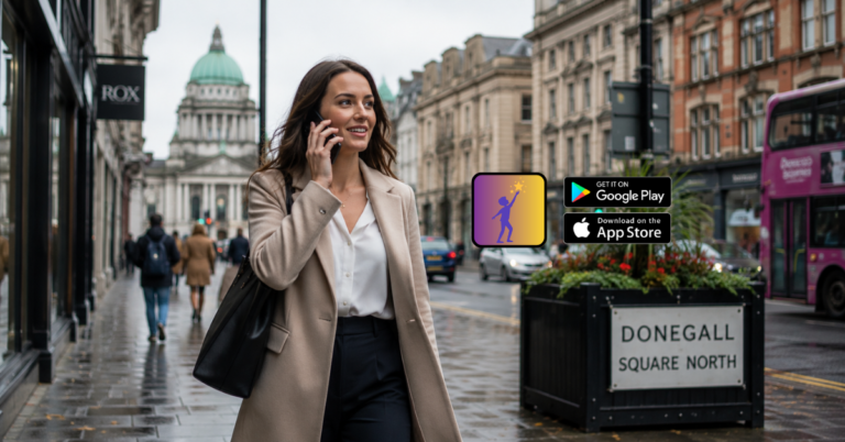 A woman in Belfast using the Dromlik softphone app to make a business call.