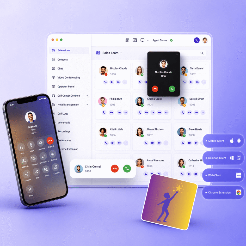 Dromlik phone system on mobile, desktop and web clients